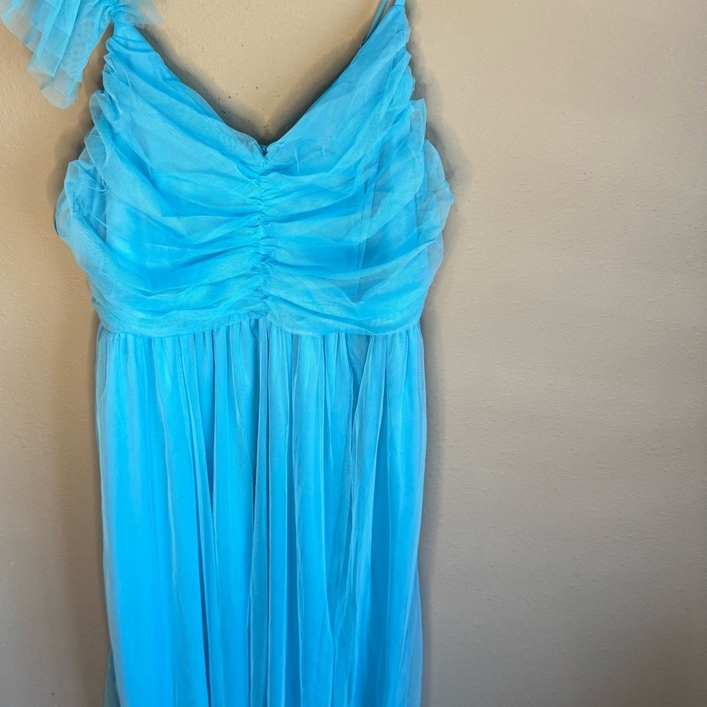 Blue Ruched One-Shoulder Gown​ - Picture 2 of 8